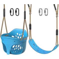 BeneLabel Baby Swing Toddler Swing Seat Elephant with Heavy Duty Swing Set Swing Combo Pack, Blue - Playground Accessories with Adjustable Rope and Carabiner, 270 kg Capacity