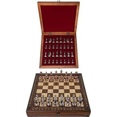 Ar rokām darināts koka šaha dēlis ar uzglabāšanas sistēmu Metāla šaha figūriņas Deluxe Edition šaha komplekts Šaha komplekts 40 x 40 cm