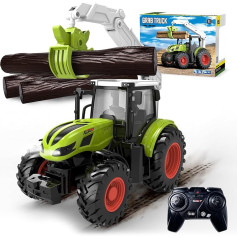 Tractor Toy from 2 3 4 Years, Remote Controlled Tractor Remote Controlled, Farm Toy from 2 3 Years, RC Tractor with Wooden Grabber and 3 Tree Trunks