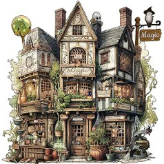 AAGOOD Wooden Puzzle for Adults, 394 Pieces Magic Wooden Puzzle Unique Shaped Puzzle Pieces Puzzle Wooden Adult Magic Shop 15.2 x 15.4 inches