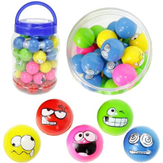 BEMIRO Pack of 60 Bouncy Balls Smiley 38 mm, Bouncy Balls for Children, Pack of 60 Bouncy Balls, Tombola Prizes Children, Bouncy Balls, Gumijas bumbas, Bouncy Balls Bērnu dzimšanas dienas ballīte