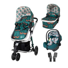 Cosatto Giggle 3-in-1 kombinētie ratiņi, no dzimšanas līdz 18 kg, ar bērnu kulbiņu, 0+ iSize automašīnas sēdeklīti, bērnu sēdeklīti un lietus pārsegu, kompakti salokāmi (Fox Friends)