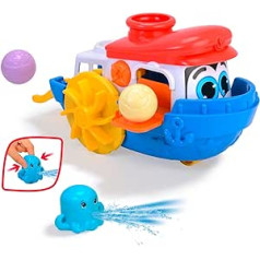 Dickie Toys ABC - Sammy Splash Water Rotaļlieta - (30 cm) no 1 gada, krāsaina laiva ar piederumiem un šļakatu funkciju, vannas rotaļlieta bērniem un zīdaiņiem no 12 mēn.