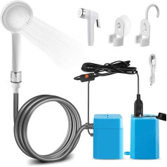 ‎Autopkio AUTOPkio Camping Shower with Rechargeable Battery, Camping Shower, Outdoor Shower with Pump, Adjustable Waffle Flow, Sprayer for Garden, Beach, Car Wash, 12 V, 24 V