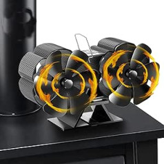 Fireplace Fan, 12 Blades with 2 Motors, Fireplace Stove Fan, Higher Airflow, Approx. 610 m³/h, Fireplace Companies, Heat-Powered Stove Fan without Electricity, Perfect for Large Rooms