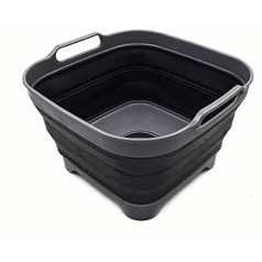 SAMMART TPE and Polypropylene, 10 Litre Folding Bowl with Drain Plug, Portable Dishwasher Tray, Space-Saving Kitchen Storage Compartment (Garu/Black, 1)