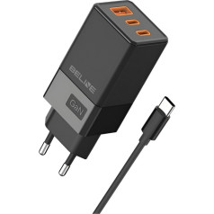 65w gan wall charger 2xusb-c + usb-a + usb-c cable black