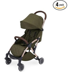 Ickle Bubba Globe Kinderwagen | Ultrakompakter Reisekinderwagen | von Geburt bis 3 Jahre | UPF 50 Verdeck, Regenschutz | Khaki auf roségoldenem Rahmen