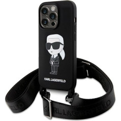 Karl Lagerfeld Crossbody Silicone Ikonik Back Case Aizsargapvalks Priekš Apple iPhone 15 Pro Max