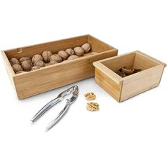 ROMINOX Gift Item Nutcracker Set // Nux - Stainless Steel Nutcracker with 2 Wooden Bowls, Integrated Support Surface, Nut Reservoir & Separate Container for Bowls; Dimensions: Approx. 30 x 16.3 x 7.5