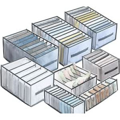 Iepakojumā 8 Organizer System Garderobes skapis, Salokāms skapja apģērbu organizators no sieta, Bikšu organizators ar rokturi, Kaste apakšveļai, Krūšturi, Zeķes, Kaklasaites, T-krekls un Džinsi