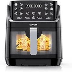 Euary Hot Air Fryer, 8 L, 1700 W, XXL Fryer, Hot Air Fryer, Bez taukiem ar 12 programmām, Air Fryer ar recepšu grāmatu vācu valodā (angļu valoda netiek garantēta).