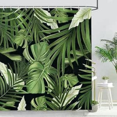 Bonhause dušas aizkari Tropical Palm Leaves Green Plant 180 x 180 cm Dušas aizkari pret pelējumu Ūdensizturīgs poliestera audums Mazgājams vannas istabas aizkars vannas istabai ar 12 āķiem