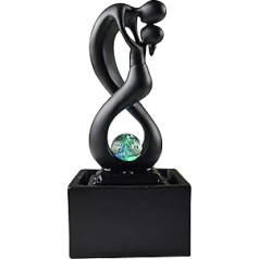 Zen'Light Modern Indoor Fountain Amor Black with Coloured LED Light, Removable Sculpture, Contemporary Interior Decoration, Closed Circuit with Rotating Ball, 31 x 14 x 14 cm