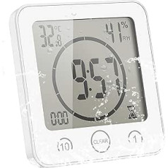 ALLOMN Bathroom Clock Digital LCD Alarm Clock Touch Screen Waterproof Humidity Countdown 3 Mounting Methods Battery Powered (White)