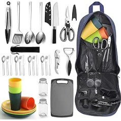 Berglander Camping Essentials Camping Cooking Utensils Set, Camping Accessories Equipment Must-Haves Come with Camping Cutlery Sets, Plates and Cups, Ideal for Outdoor Cookers, Picnic, BBQ