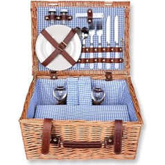 Schramm® Picnic Basket 40 x 30 x 20 cm Rectangular Willow Wood for 2 People Picnic Case Picnic Set Picnic Basket Inside Blue Checked