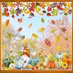 decalmile Window Sticker Autumn Leaves Pumpkin Window Decals Thanksgiving Gnome Leaves Anti-Collision Window Film Glass Autumn Window Decoration Sticker