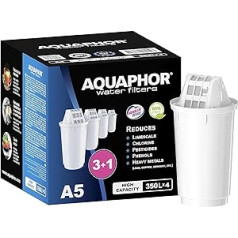 AQUAPHOR filtra kasetne A5 Pack 3+1 I Filtri kaļķakmens un hloru, kā arī smagos metālus un citas vielas I 350 L dzidrs ūdens I ar AQUALEN tehnoloģiju I labākam ēdienam un dzērieniem I aizsargā