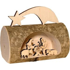 Kaltner Präsente Gift Idea - Wooden Christmas Nativity Scene with Jesus, Mary and Child in a Tree Trunk with Bark from South Tyrol