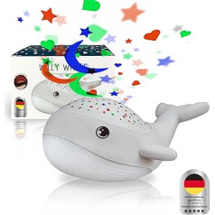 MegaLight Baby Night Light, Starry Sky, 2-in-1 Starry Sky Projector Baby + Night Light, Warm White Night Light & RGB Star Projector in 3 Colours, Star Projector Night Light Children, WILLY WHALE