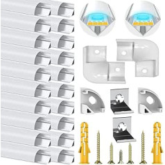 Chesbung LED alumīnija profils 1 m iepakojumā pa 20 V formā LED sloksnēm līdz 12 mm, ieskaitot pārsegus pienbaltā krāsā, gala vāciņus un montāžas materiālu