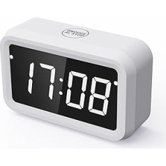 KWANWA Digital Alarm Clock, Battery Operated, Bedside Clock with LCD and LED Display, 12/24 Hours, Snooze Function, Adjustable Brightness, Small Clock for Bedroom, Office, Desk (White Display)