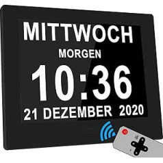 Véfaîî [2023. gada jauns 8 collu elektroniskais dienas datumu kalendāra pulkstenis, nesaīsināts lielais pulkstenis senioriem ar demenci Alcheimera slimību — ar tālvadības pulti