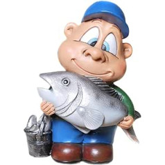 Beautiful Large Money Box Fisherman with Fish Hobby Fishing, Approx. 20 cm Large with Rubber Plugs