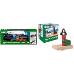 BRIO World 33884 Battery Steam Train with Water Tank & World 33754 Magnetic Bell Signal - Railway Accessories Wooden Train - Toddler Toy Recommended for Children from 3 Years