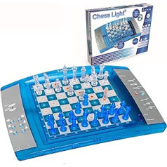 Lexibook ChessLight 12 LCG3000 elektroniskā šaha spēle ar skārienjūtīgu spēles dēli, gaismas un skaņas efekti, 2 spēlētāji, 32 gabali, 64 grūtības līmeņi, akumulators, zils/dzeltens