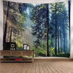 Tapestries Wall Hanging Tapestry, Natural Landscape Tapestry, Wall Hanging, Nordic Pine Forest, Rectangular Art Decor Print Fabric for Living Room, Bedroom