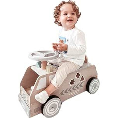 mamabrum, Wooden Ride On Car, Toy Car with Blocks Included, Toy for One Child 2+, Wooden Car for Boys, Girls, Subtle Colours, Toys for Babies, Toddlers