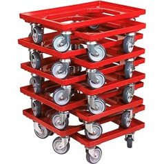 Iepakojumā 10 transportēšanas riteņi kastēm 60 x 40 cm ar 4 ritentiņiem sarkanā krāsā