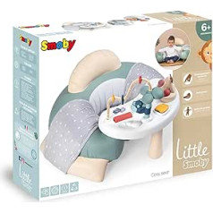 Smoby Toys Little Smoby bērnu sēdeklītis ar rotaļu galdiņu, piepūšams apaļš sēdeklis ar muguru un roku balstu, sēdekļa pārvalks un aktivitāšu galds, bērniem no 6 mēn.