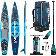 Bluefin SUP Nitro 14 collu piepūšamais airēšanas dēlis, SUP komplekts ar oglekļa airi, stāvošs airēšanas dēlis, SUP sacīkstes, iekļauti aksesuāri, pārnēsājams un ceļošanai draudzīgs, Nitro 14 collu okeāns, okeāns