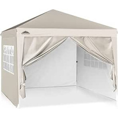 EAGLE PEAK pasākumu telts lapene 3 x 3 m saliekama ūdensizturīga saliekama lapene Saliekama dārza lapene UV aizsardzība ar 4 sānu paneļiem ballītēm, kāzām, dārzam, kempingam, festivālam, baltais piens