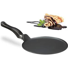 Relaxdays Crêpespfanne Aluguss 25 cm, antihaftbeschichtete Gusspfanne für Crêpes, pflegeleicht, extra flach, schwarz