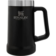 Stanley Adventure Vacuum Stein, 0,7 litru krūze, vintage iedvesmota alus krūze, mazgājama trauku mazgājamā mašīnā, matēta melna, 1 vienums