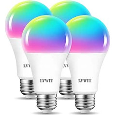 LVWIT E27 WiFi Alexa Bluetooth spuldzes RGBCW, 12 W Aizstāj 100 W, 1521 lm, WiFi Smart Bulb A70, saderīgs ar Alexa, Echo un Google Assistant, aptumšojams, izmantojot Tuya App (4 pakojumā)