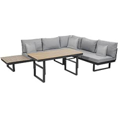 greemotion San José Lounge Set, Garden Furniture Set Made of Aluminium with Height-Adjustable Table, Multifunctional Seating Set Including Cushions in Grey Medium