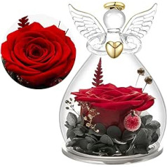 Yamonic Eternal Rose Birthday Gift for Mum, Glass Angel Figures with Real Red Rose, Gift for Grandma, Birthday Gift for Women, Girlfriend, Guardian Angel for You, Red Rose