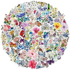 100 Pieces Flower Butterfly Stickers, Self Adhesive Flower Stickers, Butterfly Stickers, Vinyl Stickers, Waterproof Stickers for Teen Girls, Laptop Computer