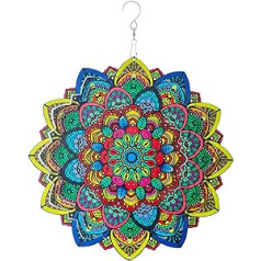 12 Inch Mandala Wind Spinner Hanging 3D Stainless Steel Garden Decoration Metal Spinning Ornaments for Indoor Outdoor Use