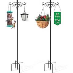 2 Pack 92 Inch Double Shepherd Hooks Outdoor Adjustable Bird Feeder Pole with 5 Prongs Heavy Duty Double Sided Bird Feeder Tripod Metal Stand for Plants Solar Lanterns