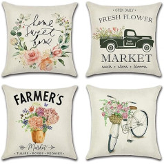 Artscope Waterproof Cushion Covers, Pack of 4 Cotton Linen Breathable Cushion Case for Patio, Garden, Farmhouse Decor, 45 x 45 cm