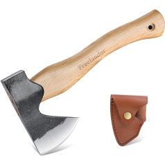 Freelander Survival Axe Camping Hatchet 27 cm Small Outdoor Axe with Wooden Handle, Multifunctional Splitting Axe Had Hatchet with Sheath, Bushcraft Axe Wood Columns, Camping Axe for Outdoor and