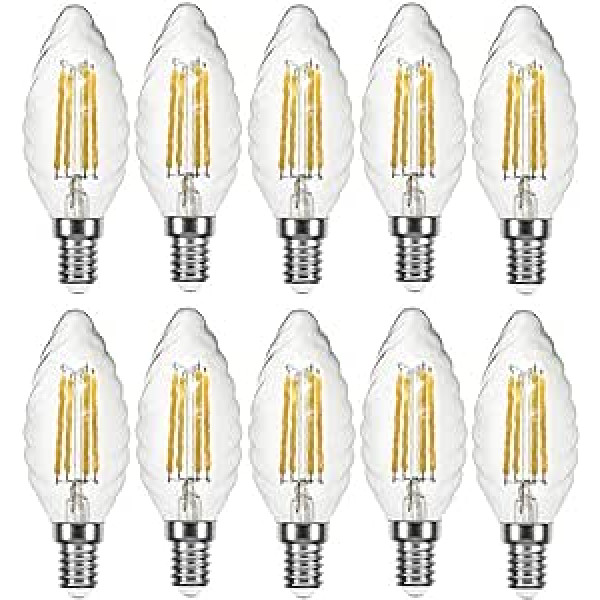 Müller-Licht 10 x LED kvēldiega retro svece, savīta 4,5 W = 40 W E14 dzidrs, 470 lm, silti balts, 2700 k, Ra>90