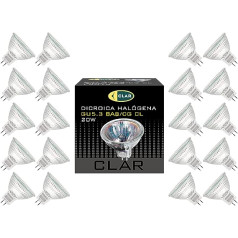 CLAR — halogēna 12 V 20 W, halogēna atstarotājs 20 W, halogēna 12 V 20 W 50 mm, halogēna prožektora spuldze, 12 V halogēna, 20 vatu halogēna spuldze, halogēna spuldze, atstarojoša spuldze (20 gab.)