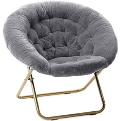 Milliard Relaxing Chair, Cosy Chair for the Living Room or Bedroom, Foldable Chair with Grey Fur and Golden Metal Legs